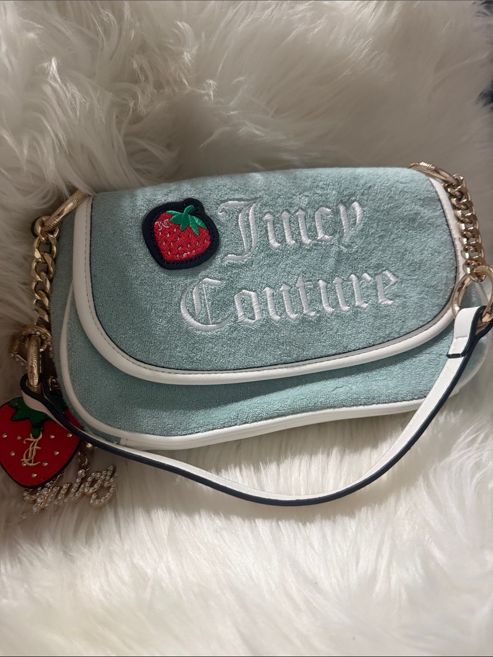 Juicy Couture Velvet Crossbody Bag with Strawberry Patch